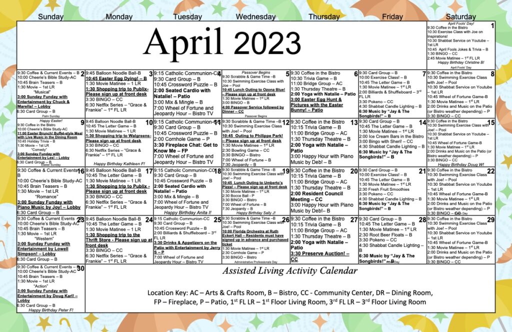 View Our April Assisted Living Activity Calendar Preserve at Clearwater